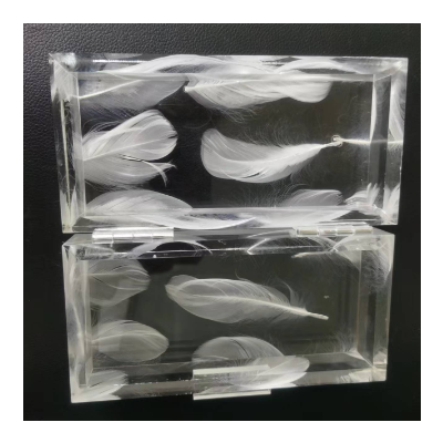 明仕供应高透明树脂内嵌白色羽毛板材 亚克力花纹透光板客制加工图3