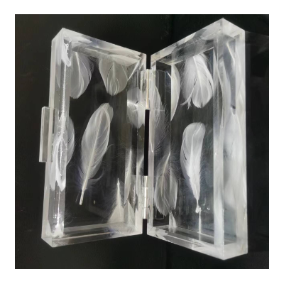 明仕供应高透明树脂内嵌白色羽毛板材 亚克力花纹透光板客制加工图2